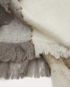 Munira Плед бело-серый с бахромой и коричневой строчкой 130 х 170 см
