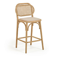 Барный стул Doriane из массива дуба с натуральной отделкой и мягким сиденьем 65 см
