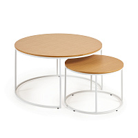 Yoana Набор из 2 приставных столиков из дубового шпона и белого металла Ø 80 см / Ø 50 см