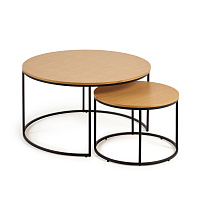 Yoana Набор из 2 столиков из дубового шпона и черного металла Ø 80 см / Ø 50 см