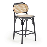 Барный стул Doriane из цельного вяза высотой 65 см с черным лаком и мягким сиденьем